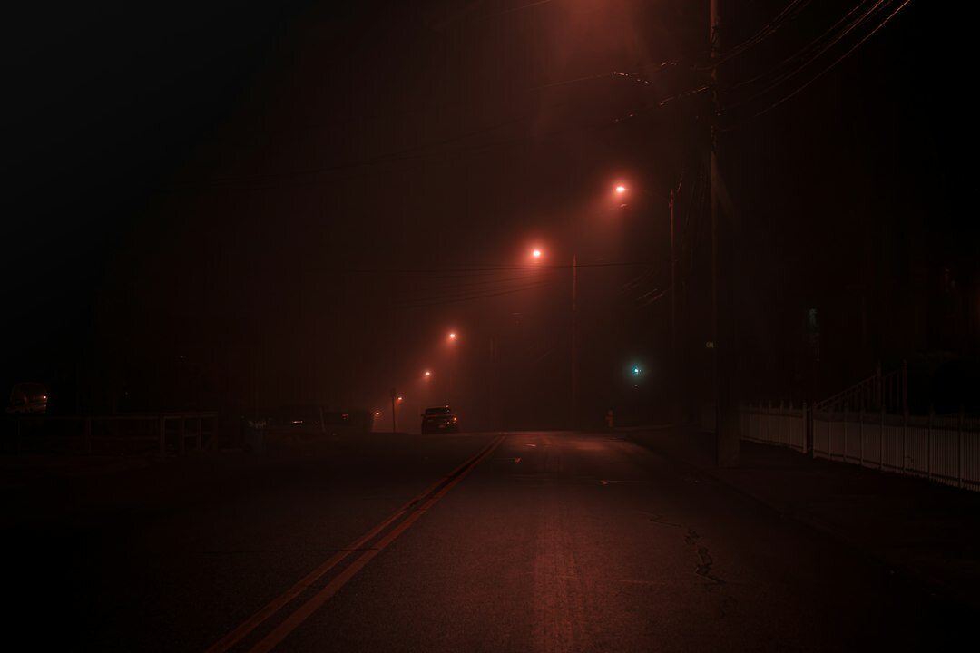foggy street at night